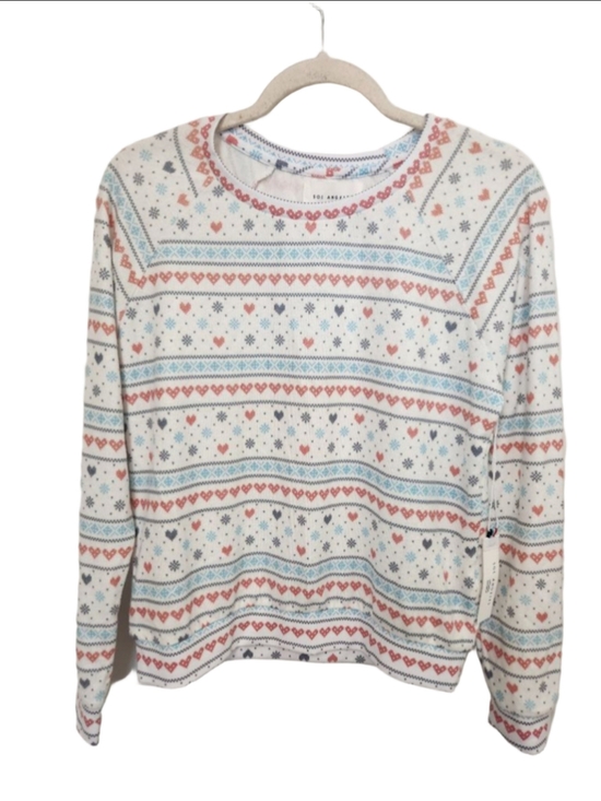 Sol Angeles Sweaters - SOL ANGELES White Red Blue Heart Print Crew Neck Sweater